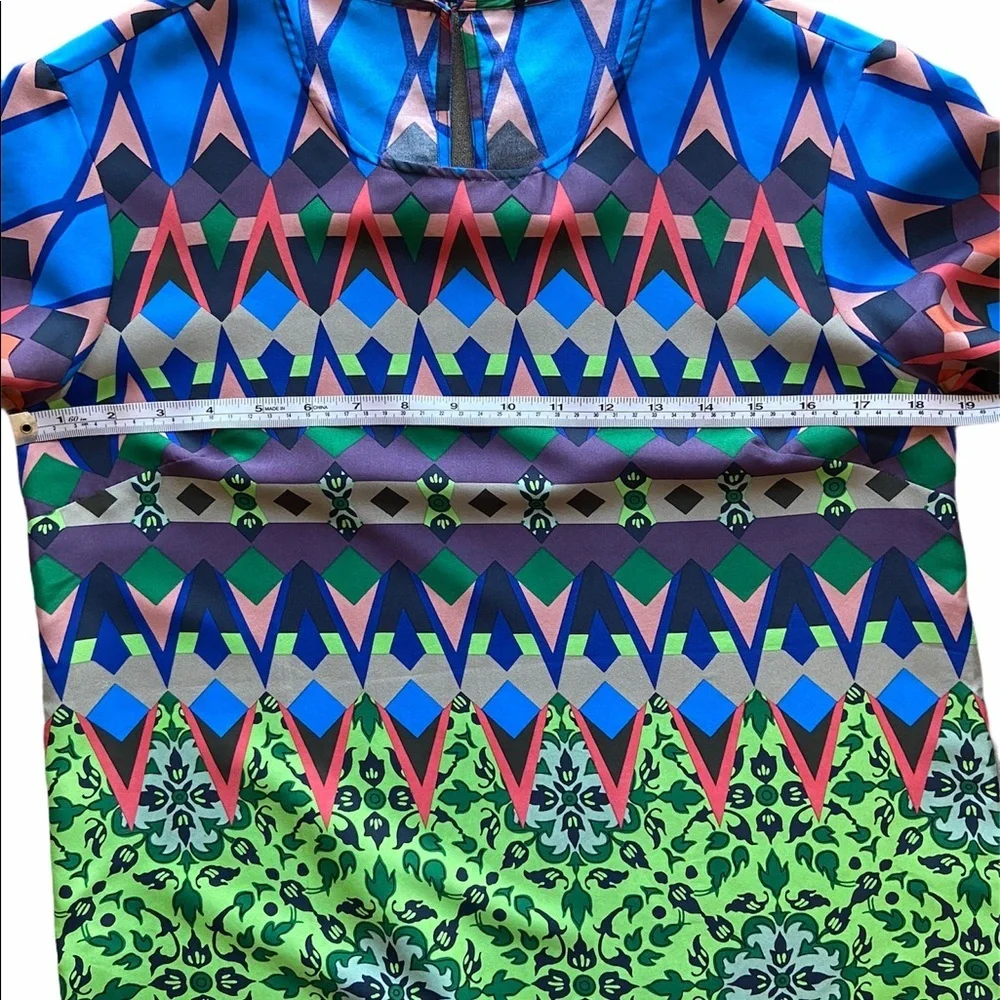 J. Crew Multicolor Geometric Short Sleeve Blouse